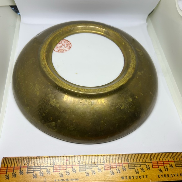 ACF Japanese Porcelain Bamboo Plate With Brass Back. Hand Painted in Hong Kong. - Picture 2 of 4